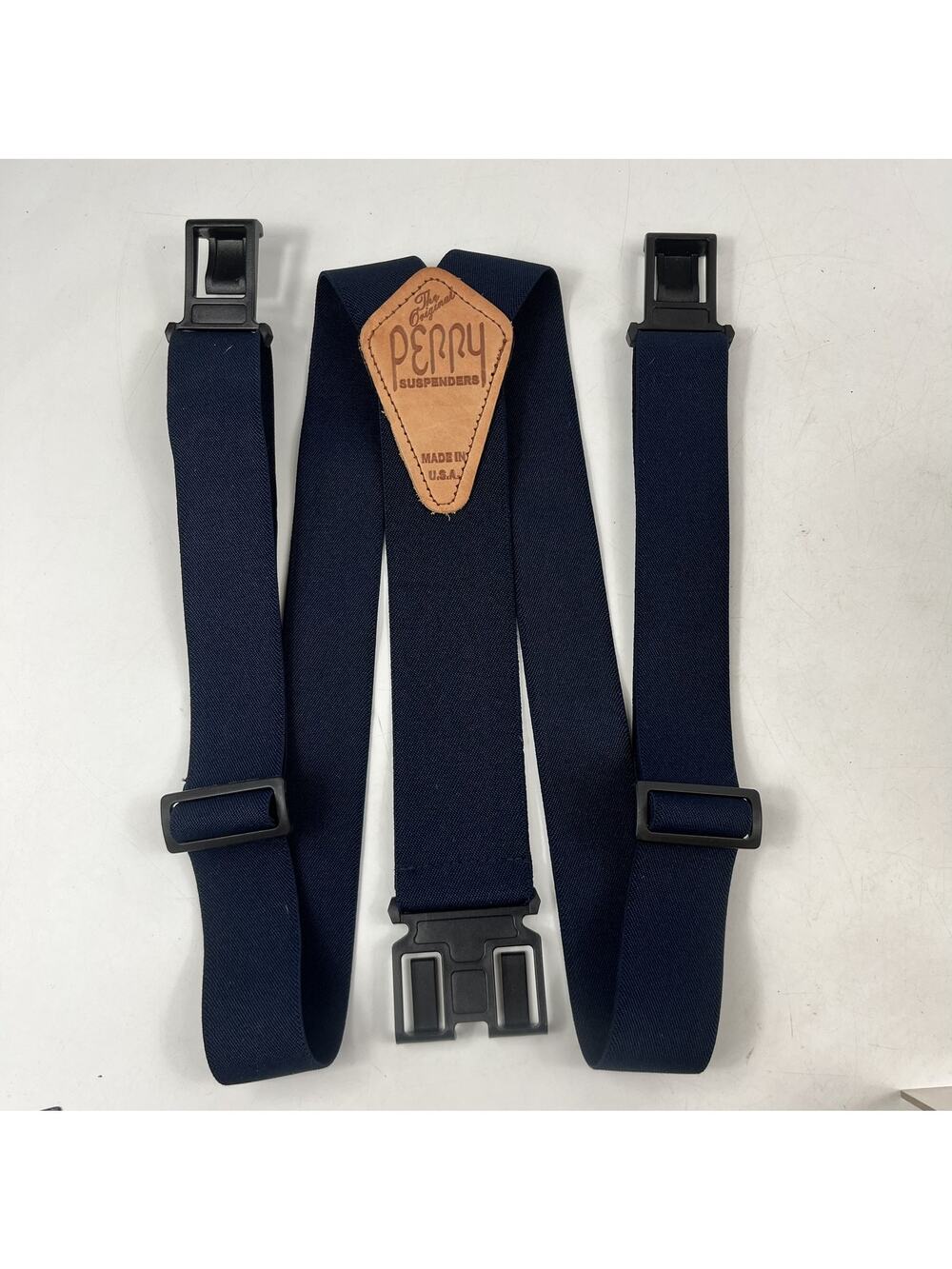 Perry Suspenders Mens Hook End Suspenders Wide Elastic Navy Blue Adjustable